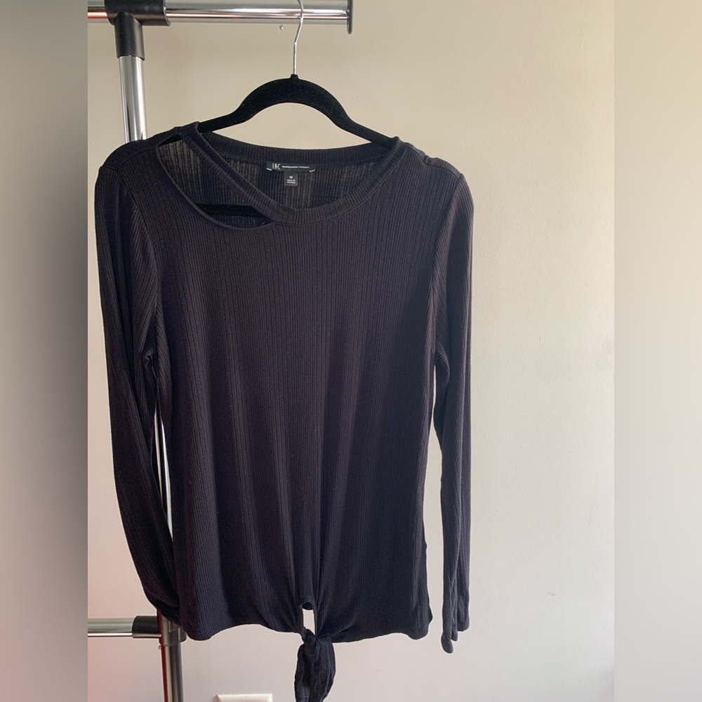 INC Black Tie Front Long Sleeve Hoodie